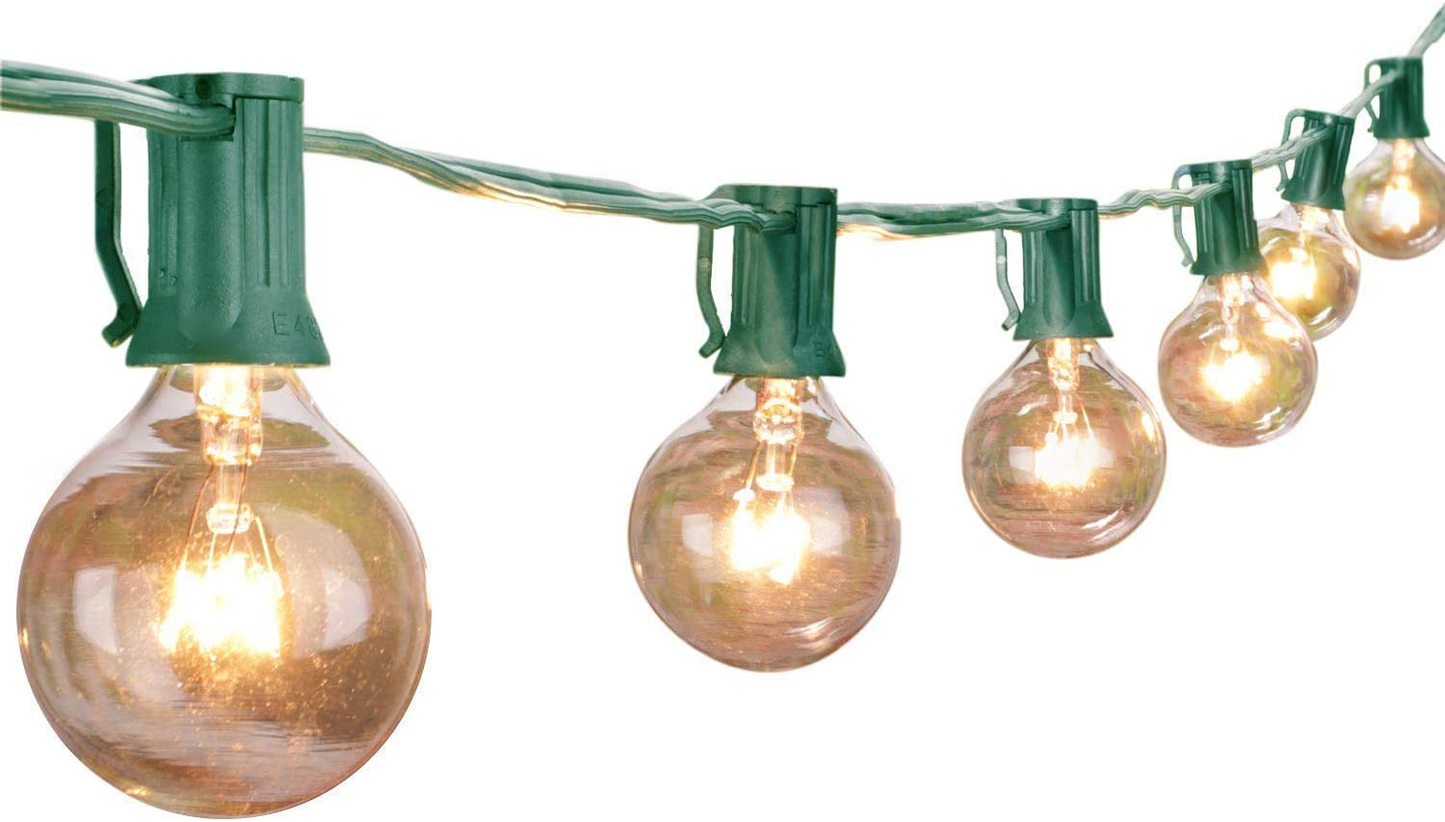 Outdoor String Lights G40 Globe Patio Lights with 27 Edison Glass Bulbs(2 Spare), Waterproof Connectable Hanging Light for Backyard Porch Balcony Party Decor, E12 Socket Base