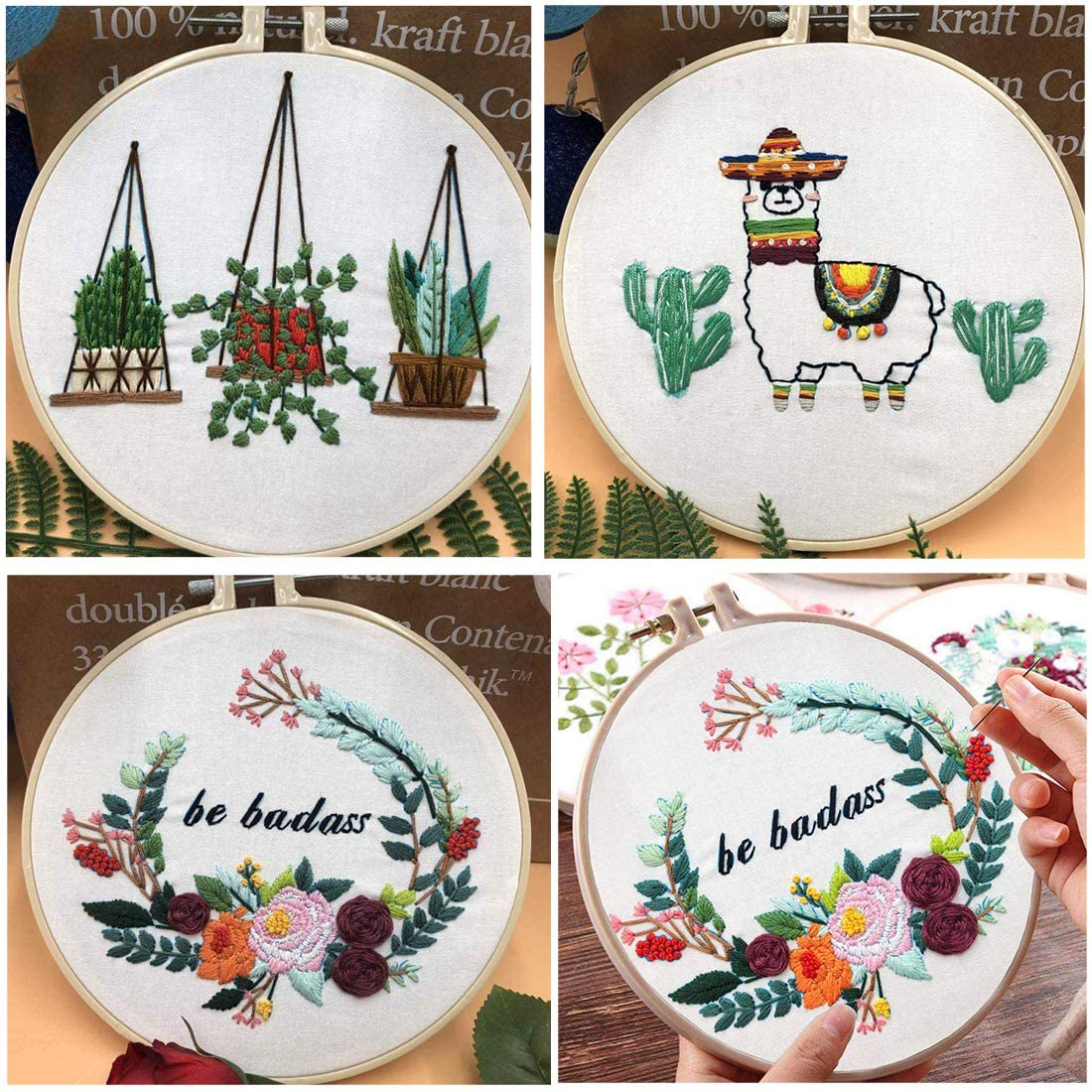 Louise Maelys Embroidery Kit for Beginners with 3 Embroidery Hoops Cross Stitch Needlepoint Kit Funny Starter Kit