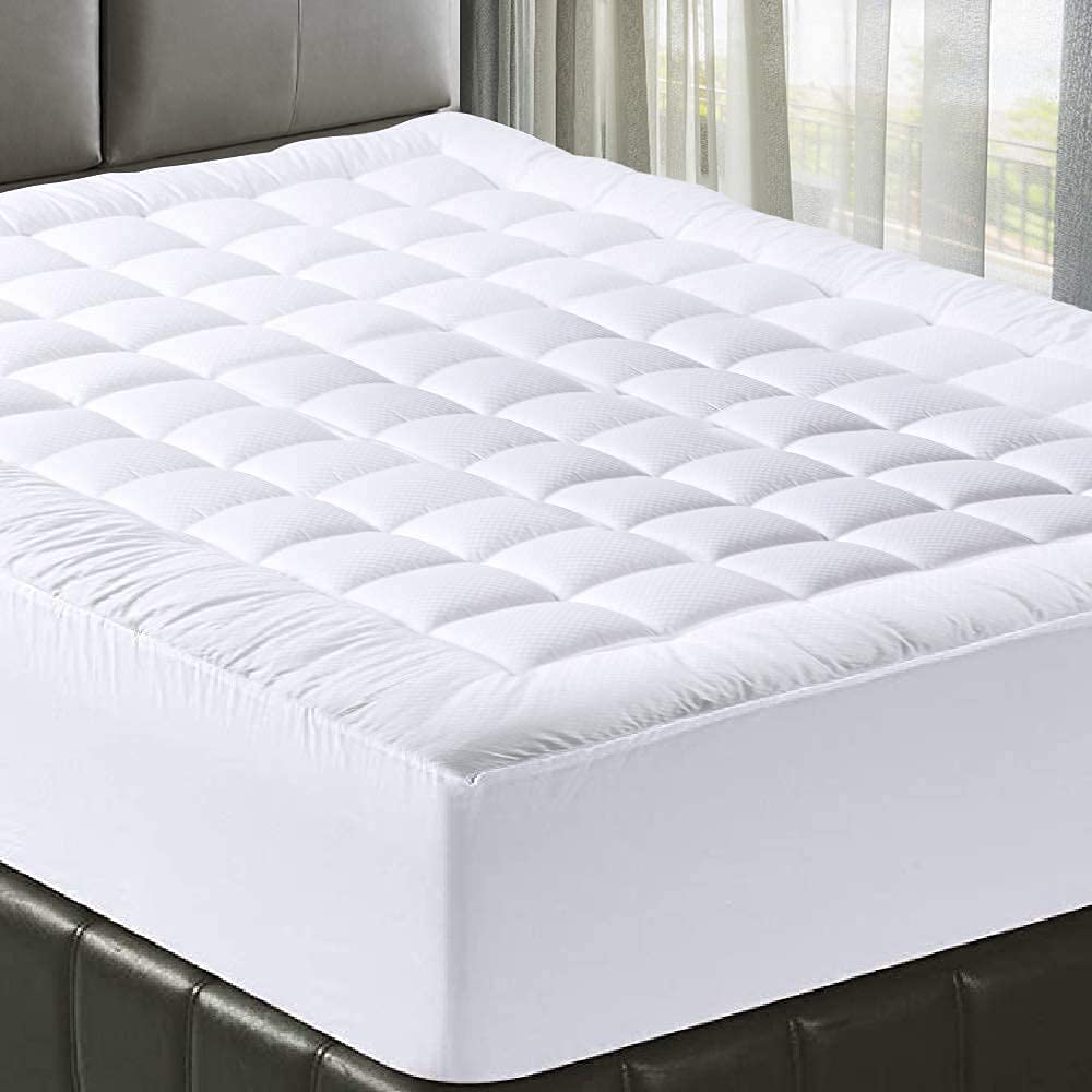 MATBEBY Bedding Quilted Fitted Twin Mattress Pad Cooling Breathable Fluffy Soft Mattress Pad Stretches up to 21 Inch Deep, Twin Size, White, Mattress Topper Mattress Protector