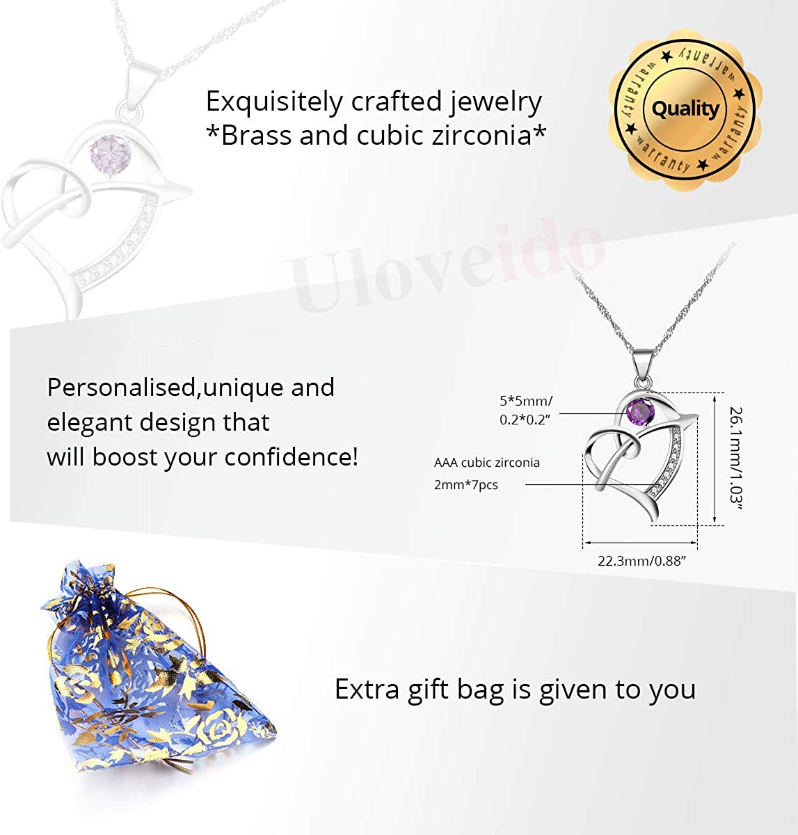 Uloveido Silver Color Arrow Heart Pendant Necklace Valentines Jewelry