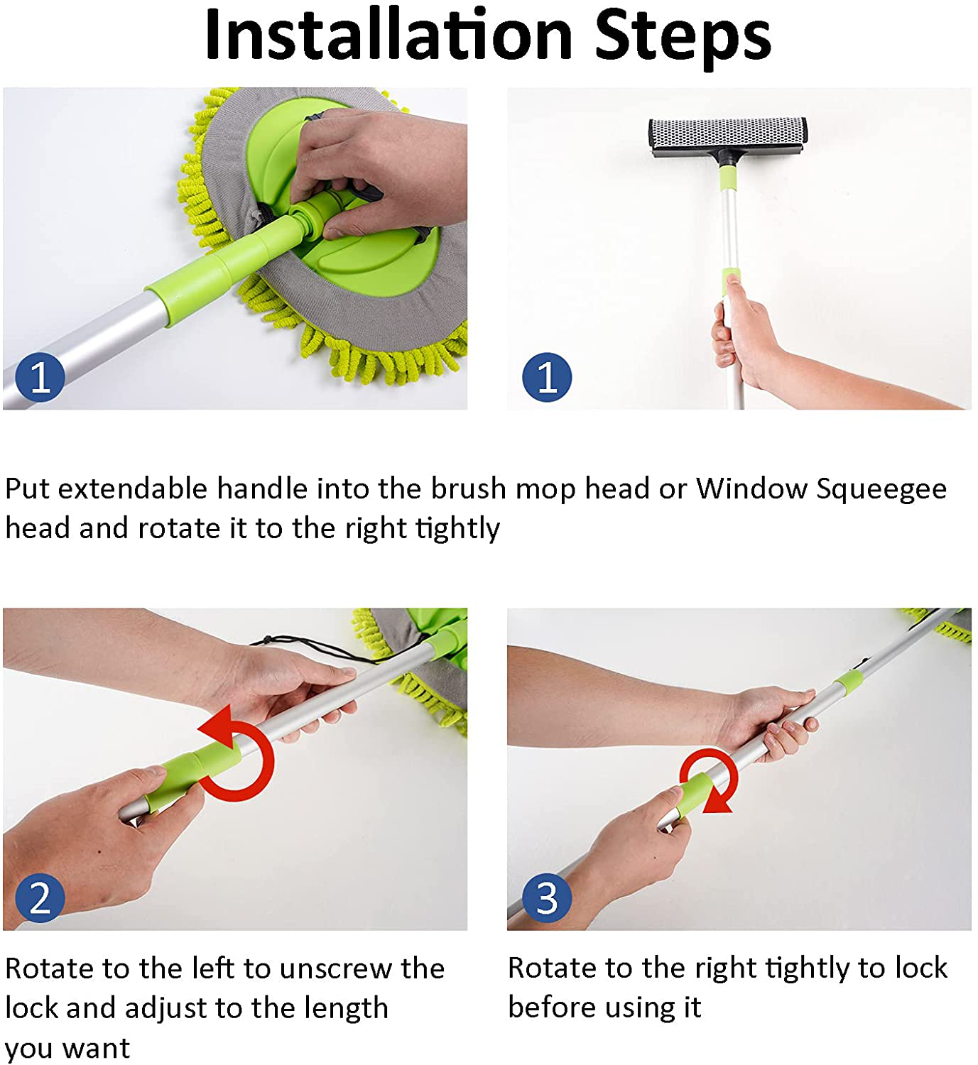 FORCAR 15pcs Car Cleaning Kit, Car Wash Brush Mop with 43" Long Handle, Chenille Microfiber Mitt, Extendable Long Pole Window Water Scraper for Interior and Exterior Car Detailing Kit