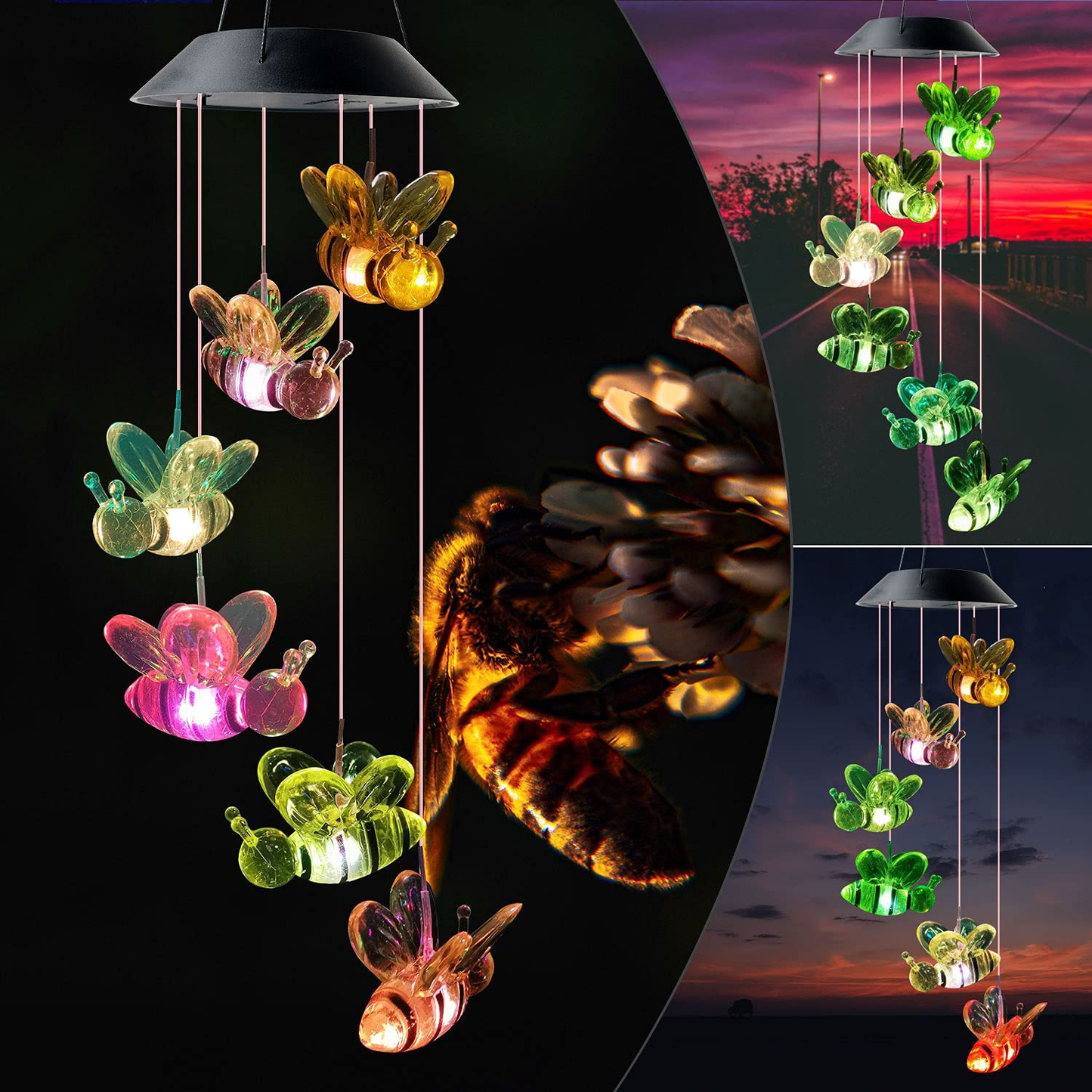 JOBOSI Wind Chimes, Hummingbird Wind Chimes Outdoor,Solar Wind Chimes, Gifts for Mom, Birthday Gifts for Women.