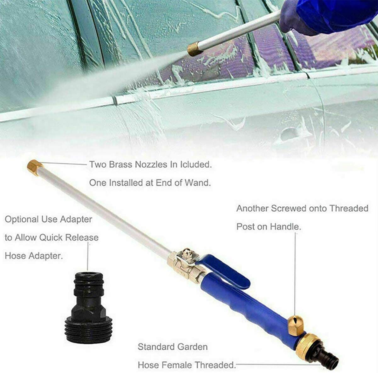 Uptuoli High Pressure Hydro Jet Wand, Extendable Garden Sprayer 2 in 1 Power Washer Attachment Water Hose Nozzle Car Washer Glass Cleaning Tool Window Water Cleaner