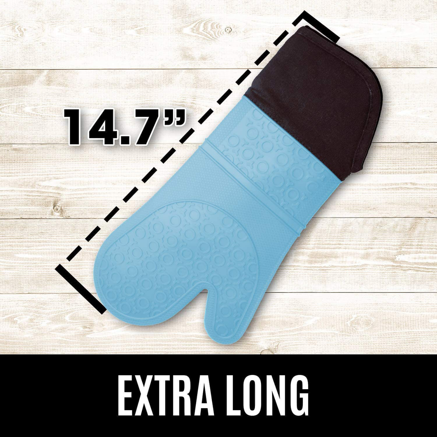 HOMWE Extra Long Professional Silicone Oven Mitt, Oven Mitts with Quilted Liner, Heat Resistant Pot Holders, Flexible Oven Gloves
