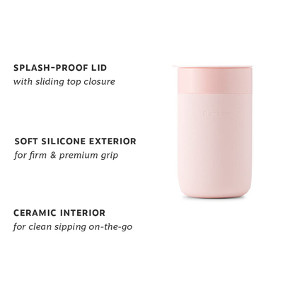 W&P Porter Ceramic Mug W/ Protective Silicone Sleeve, Blush 16 Ounces | On-The-Go | Reusable Cup for Coffee or Tea | Portable | Dishwasher Safe