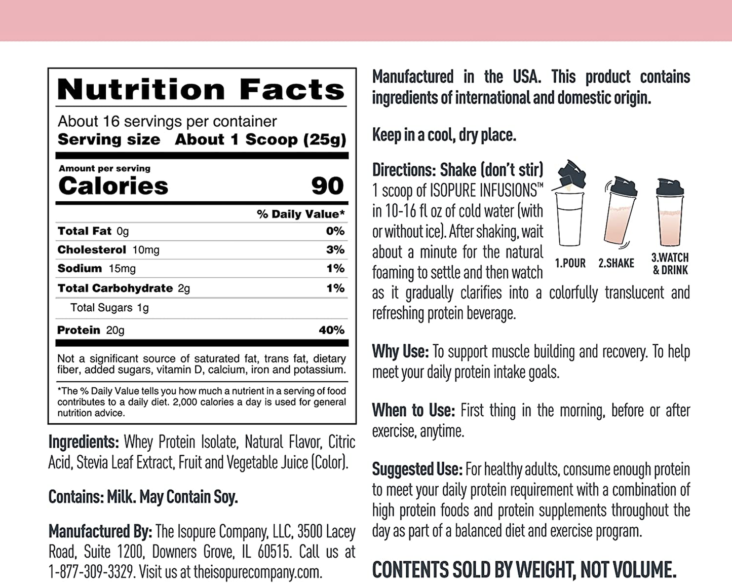 Isopure Protein Powder, Gluten Free, Whey Protein Isolate, Post Workout Recovery Drink Mix, Prime Drink, Infusions- Tropical Punch, 16 Servings