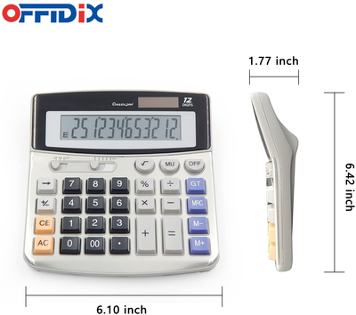 OFFIDIX Office Calculators Desktop Calculator,Basic Calculators, Solar Battery Dual Power Electronic Calculator Portable 12 Digit Large LCD Display Calculator Large Calculator