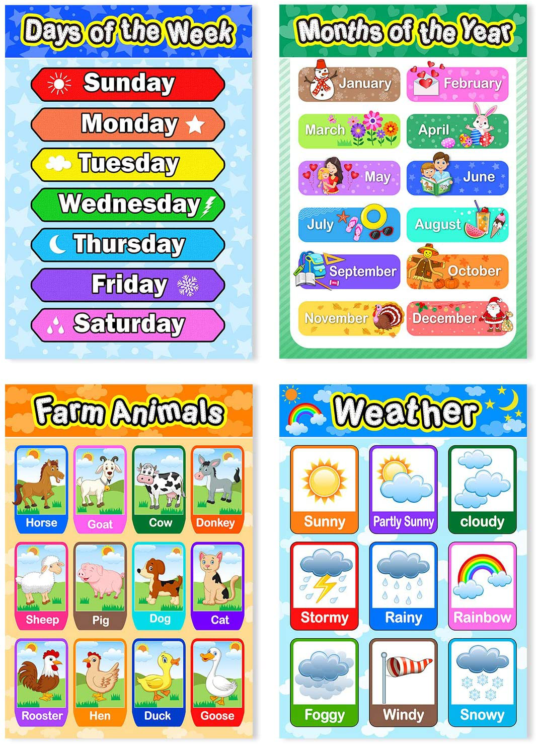 Educational Preschool Poster for Toddler and Kid with Glue Point Dot for Nursery Homeschool Kindergarten Classroom - Teach Numbers Alphabet Colors Days and More 16 x 11 Inch (10 Pieces, Style B)