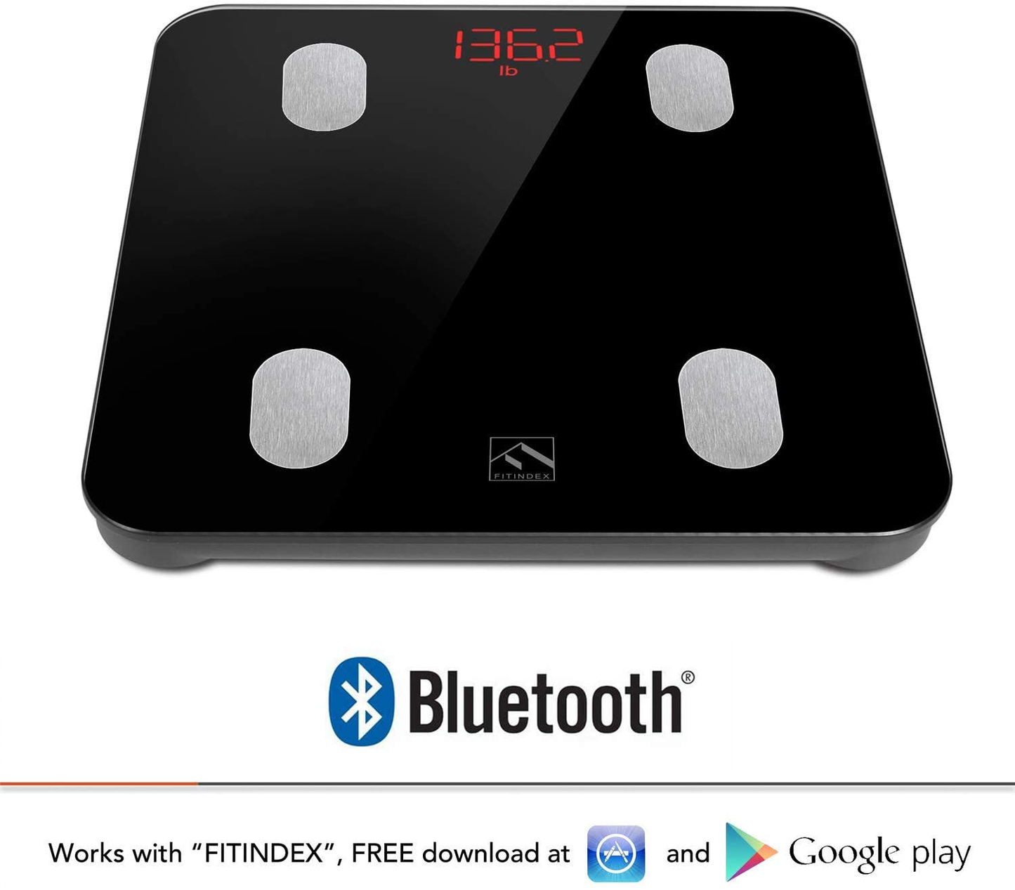 FITINDEX Bluetooth Body Fat Scale, Smart Wireless BMI Bathroom Weight Scale Body Composition Monitor Health Analyzer with Smartphone App