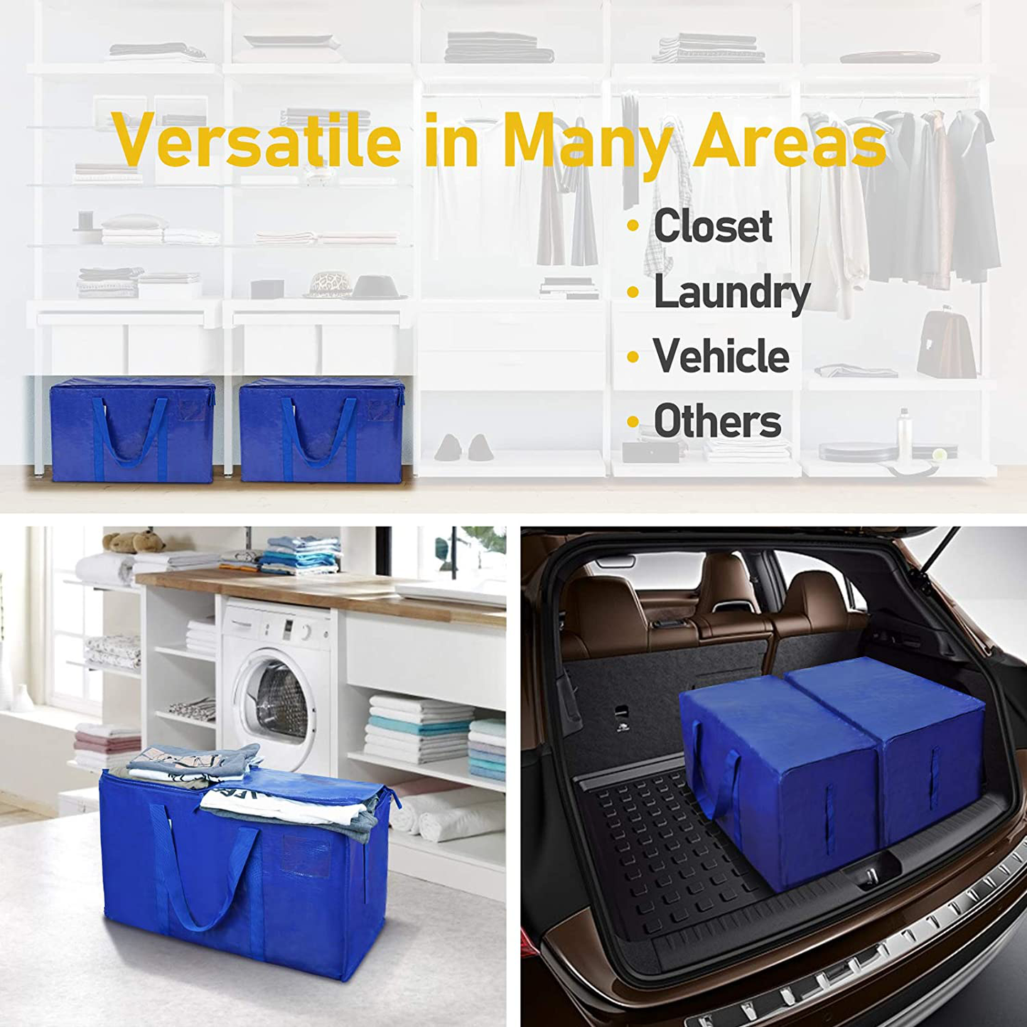 Extra Large Moving Bags with Zippers & Carrying Handles, Heavy-Duty Storage Tote for Space Saving Moving Storage (Blue)