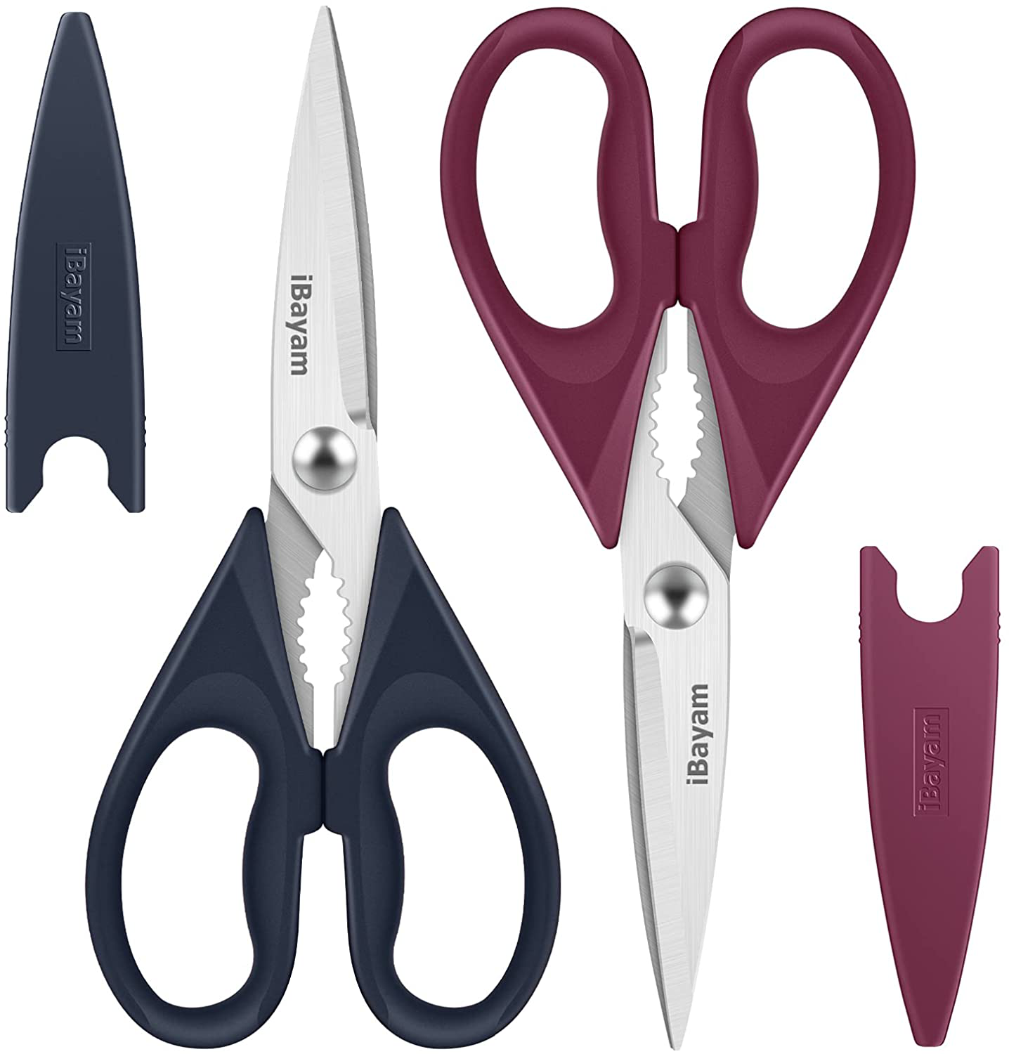 Kitchen Shears, iBayam 2-Pack Kitchen Scissors Heavy Duty Meat Scissors, Dishwasher Safe Cooking Scissors, Multipurpose Stainless Steel Sharp Utility Food Scissors for Chicken, Poultry, Fish, Herbs