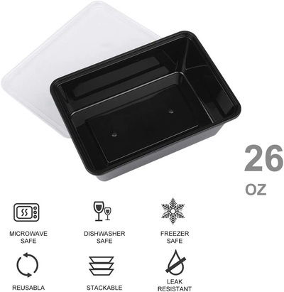 IUMÉ 50-Pack Food Prep Container, 750ML/ 26 OZ Microwavable Containers with Lids for Food Prepping, Disposable Plastic Boxes BPA Free Lunch Boxes- Stackable, Reusable Dishwasher Healthy