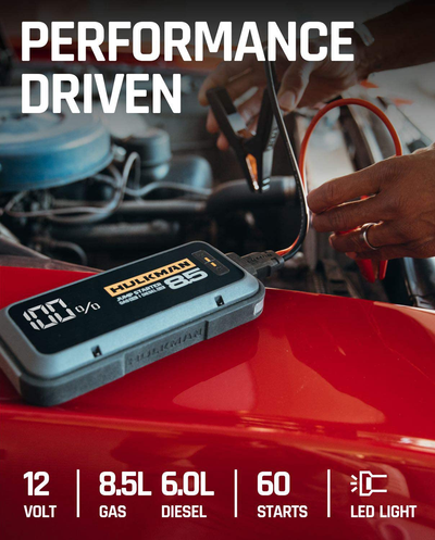 HULKMAN Alpha85 Jump Starter 2000 Amp 20000mAh Car Starter for up to 8.5L Gas and 6L Diesel Engines with LED Display 12V Lithium Portable Car Battery Booster Pack