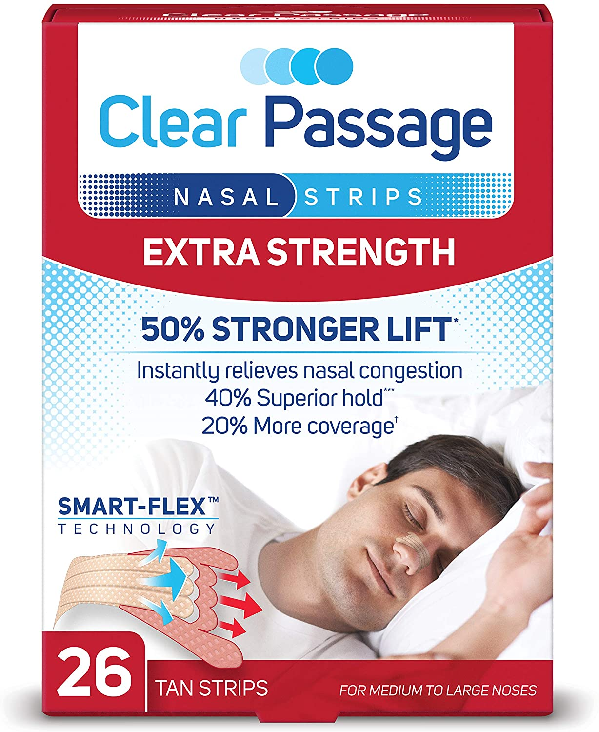 Clear Passage Nasal Strips Extra Strength, Tan, 50 Count | Works Instantly to Improve Sleep, Reduce Snoring, & Relieve Nasal Congestion Due to Colds & Allergies