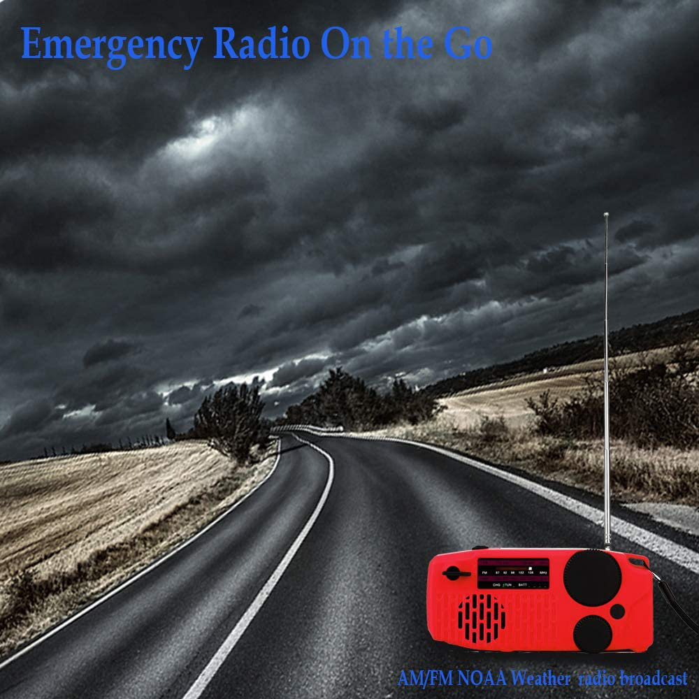 Portable Solar Emergency Hand Crank AM FM NOAA Weather Radio for Home Outdoor with LED Flashlight, 2000mAh Power Bank USB Charger, SOS Alarm,Battery Display