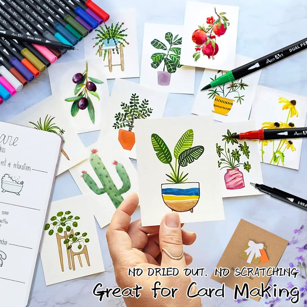 Dual Brush Markers for Adult Coloring Books, 24 Colored Marker Set for Kids - Dual Tip Art Marker Pens Fine & Brush Tip for School Office Journal, Note Taking, Drawing
