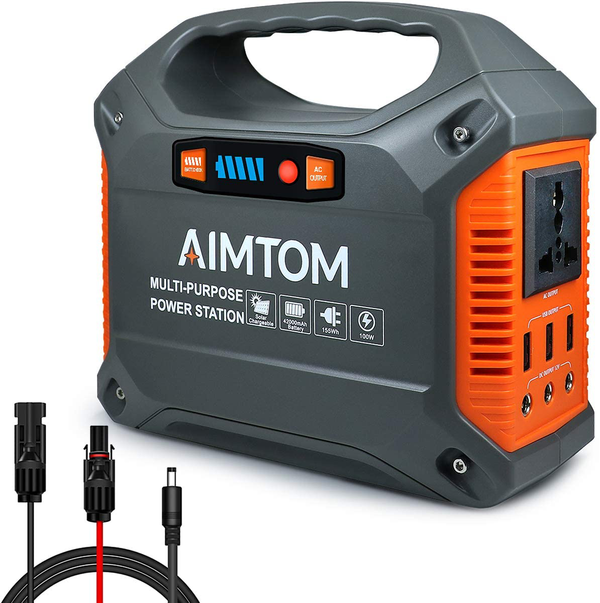 AIMTOM 42000mAh 155Wh Power Station, Emergency Backup Power Supply with Flashlights (Solar Panel Optional), for Camping, Home, CPAP, Travel, Outdoor (110V/ 100W AC Outlet, 3X 12V DC, 3X USB Output)