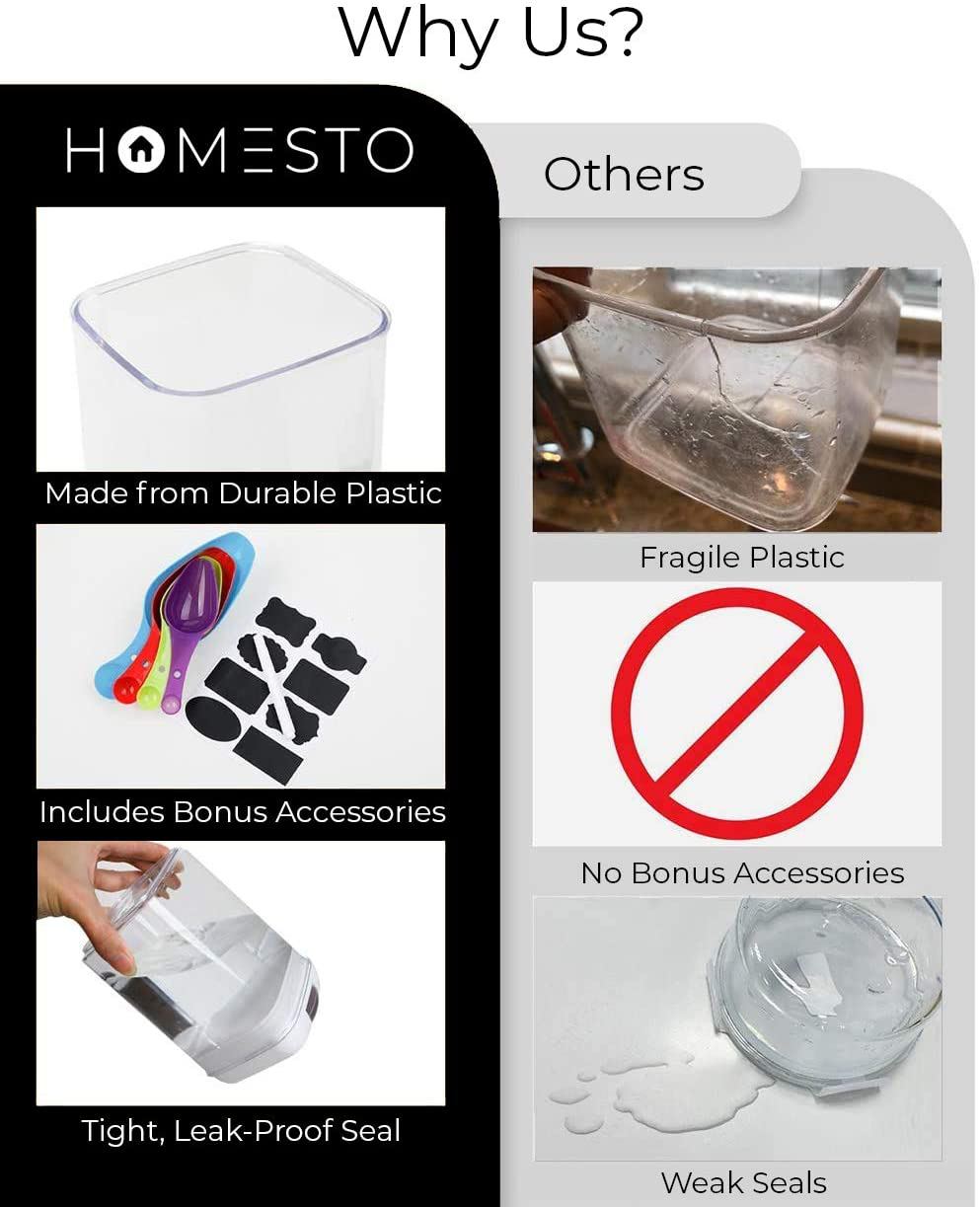 HOMESTO Airtight Food Storage Container Set - BPA-Free - Kitchen Pantry Organization for Flour, Cereal with Improved Lids (7 Piece)