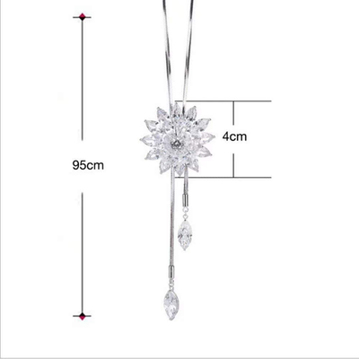 Women Alloy Pendant Rhinestone Long Chain Sweater Necklace