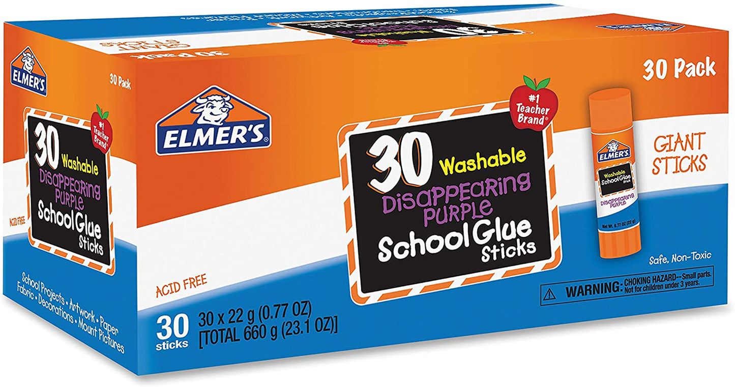 Elmer's Disappearing Purple School Glue Stick, 0.77 oz, Single or Multi Packs