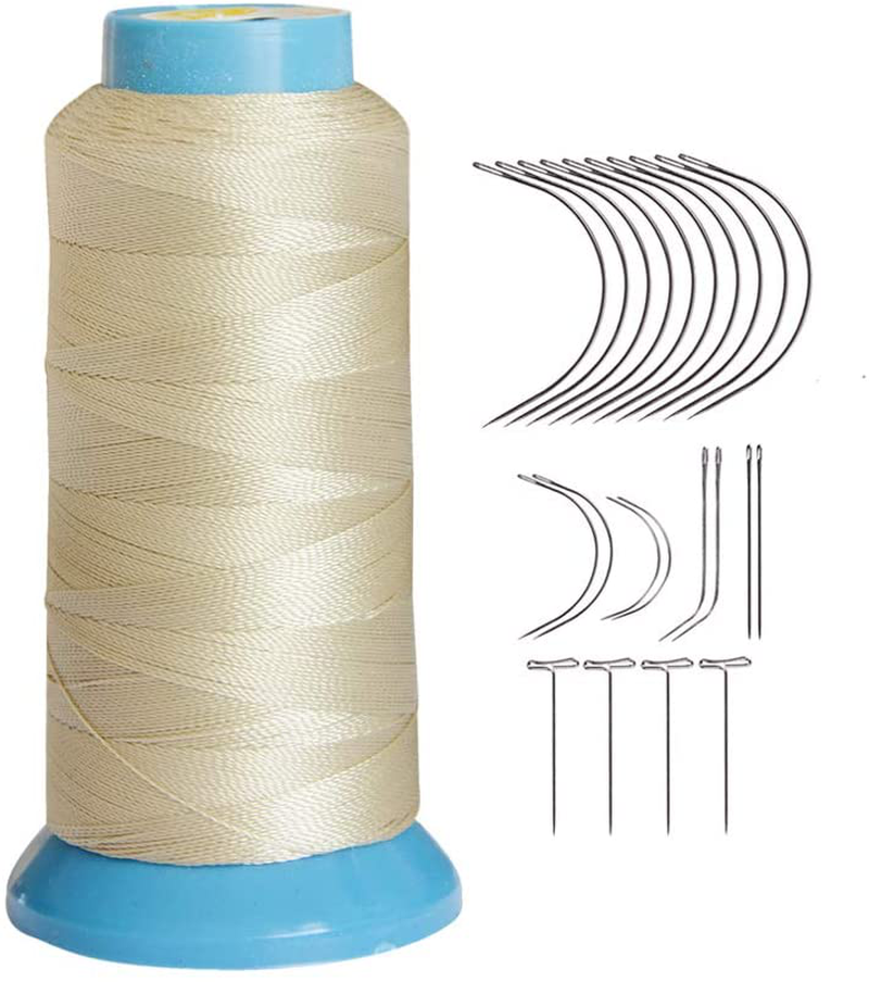 Weaving Thread High Strength Polyster Thread Size 210 D with 12 pcs of 9cm-C Type Needles/Curved hair Needles for Sew