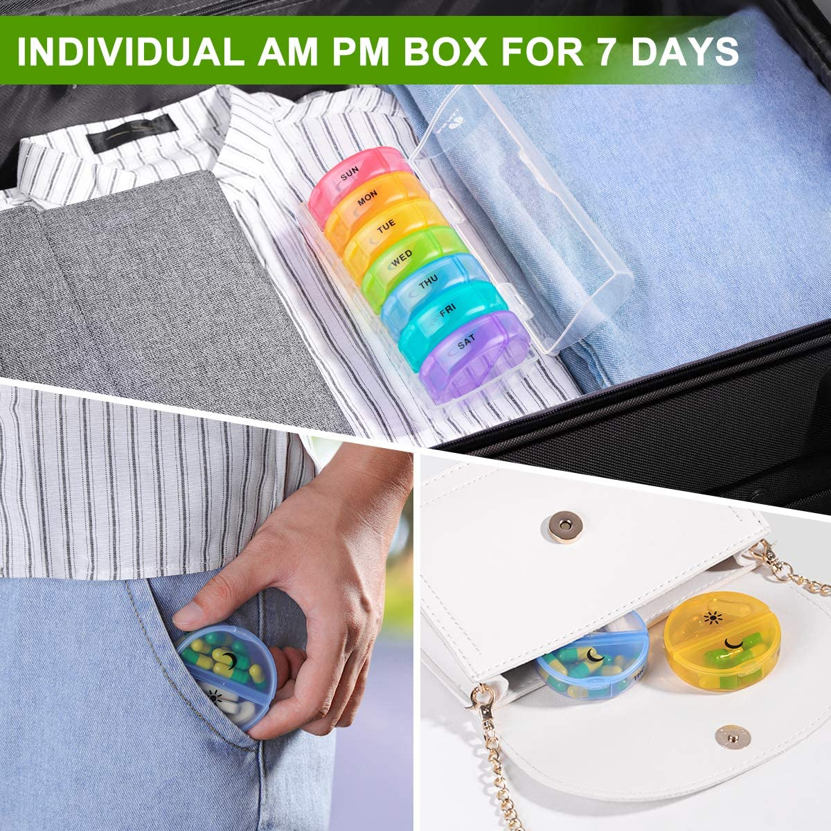 Weekly Pill Organizer 7 Day 2 Times a Day, Sukuos Large Daily Pill Cases for Pills/Vitamin/Fish Oil/Supplements (Clear)