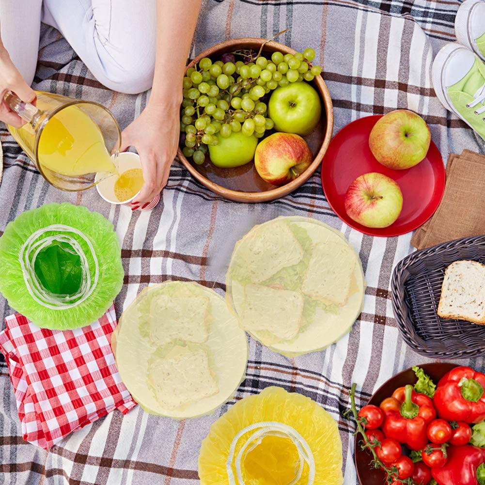 HANSGO Elastic Reusable Food Storage Covers, 120 Pieces 3 Size Plastic Wrap Colorful Bowl Covers Dish Plate Plastic Covers for Family Outdoor Picnic
