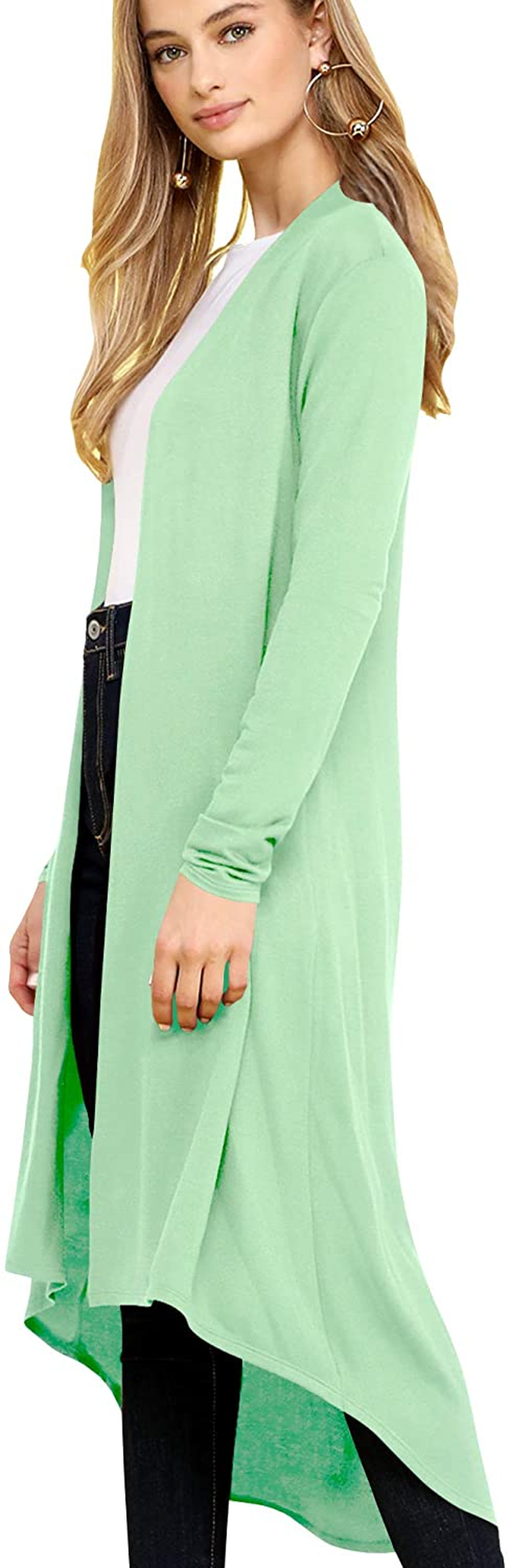 Lock and Love Women'S Casual Long Open Front Drape Lightweight Duster High Low Hem Maxi Long Sleeve Cardigan