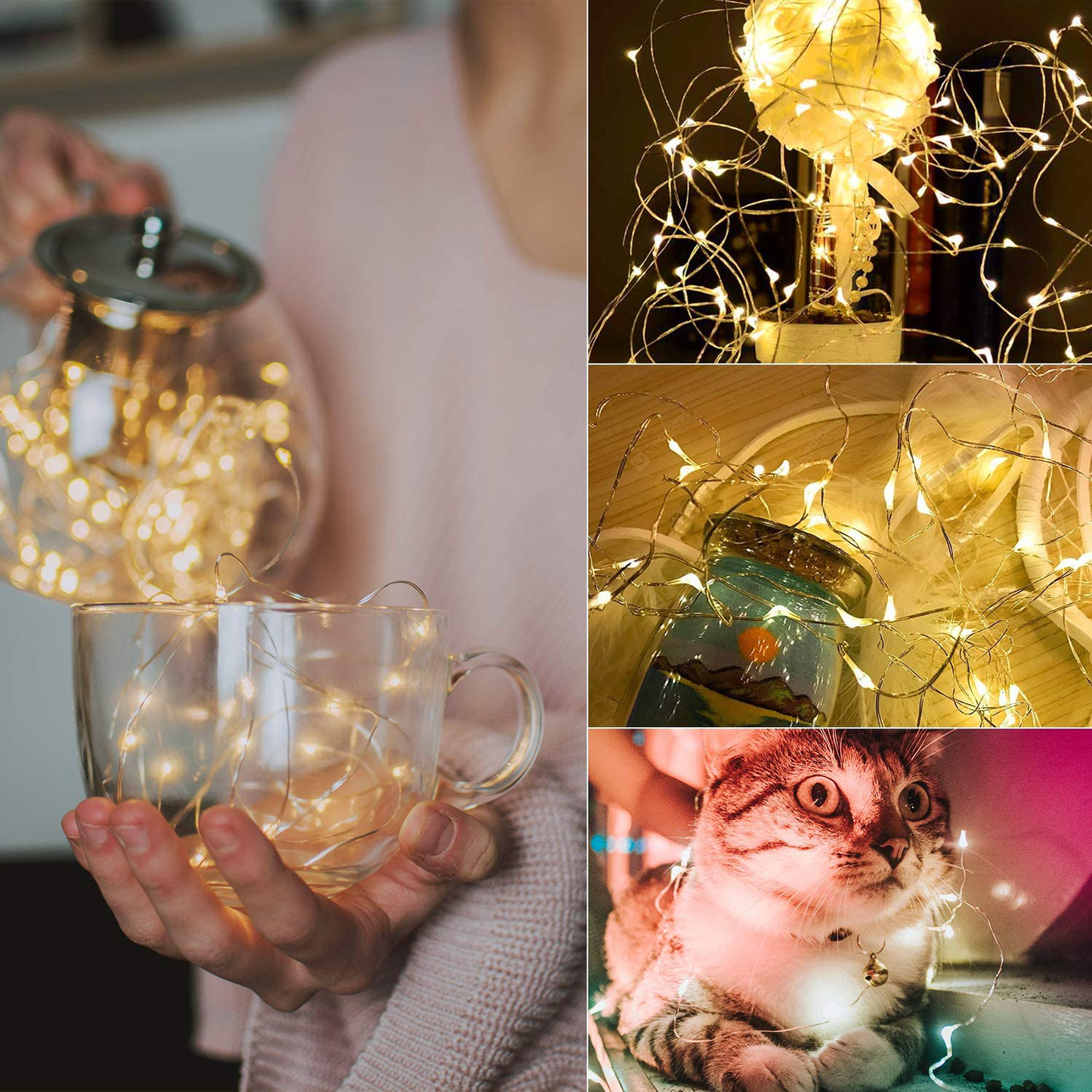 16 Pack Fairy Lights Battery Operated 7 Feet 20 Led Mini Firefly String Lights with Flexible Silver Wire for Wedding Centerpieces Mason Jar Craft Christmas Garlands Party Decorations, Warm