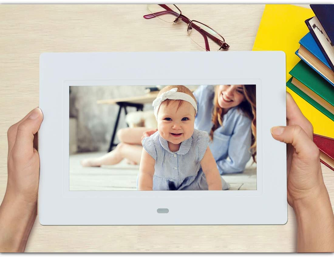 Digital Picture Frame 7 Inch Electronic Photo Frame & 1024 X 600 High Resolution IPS Widescreen Display - Calendar/Clock Function, MP3/ Photo/Video Player with Remote Control