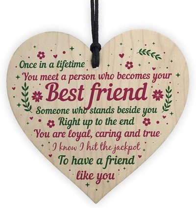ANLEMIN Wooden Hanging Sign Best Friend Birthday Gifts Thank You Heart Shaped Friendship Plaque Tags Crafts Christmas Home DIY Tree in Heaven Wall Hangings (1PCS)