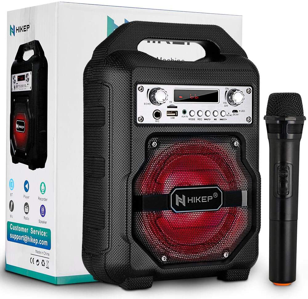 HIKEP Portable Karaoke Machine for Kids Adults, Bluetooth Speaker with Wired Microphone for Party, Wireless PA Sound System with FM Radio Audio Recording TF/USB Supported Portable Karaoke Home System
