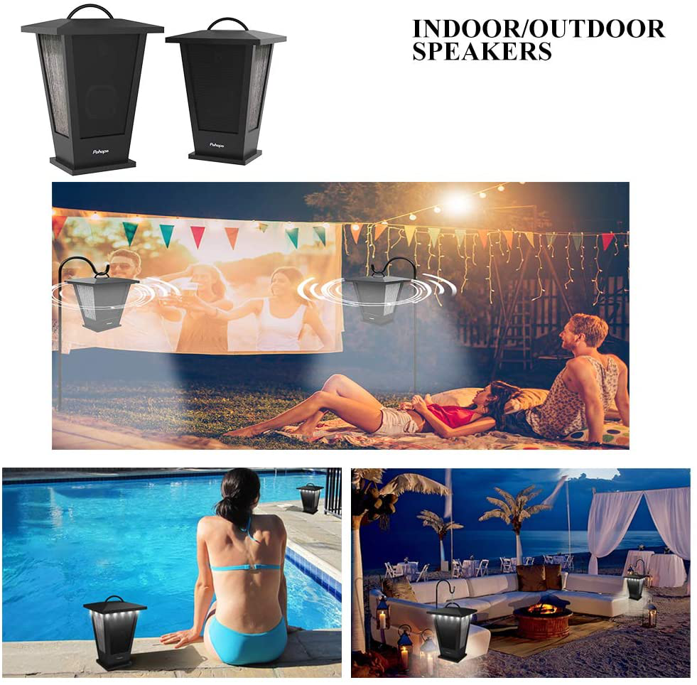 Bluetooth Speakers Waterproof, Pohopa 2 Packs True Wireless Stereo Sound 20W Speakers Dual Pairing Lantern Indoor Outdoor Speakers with 20 Piece LED Lights, Rich Bass, Pinao Black