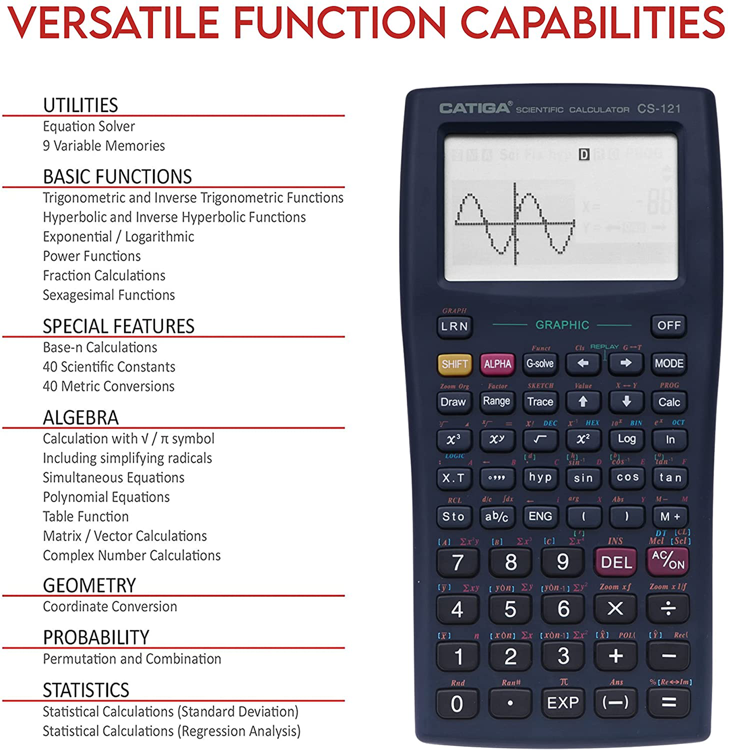 Scientific Graphic Calculator - CATIGA CS121 - Scientific and Engineering Calculator - Programmable System (Black)