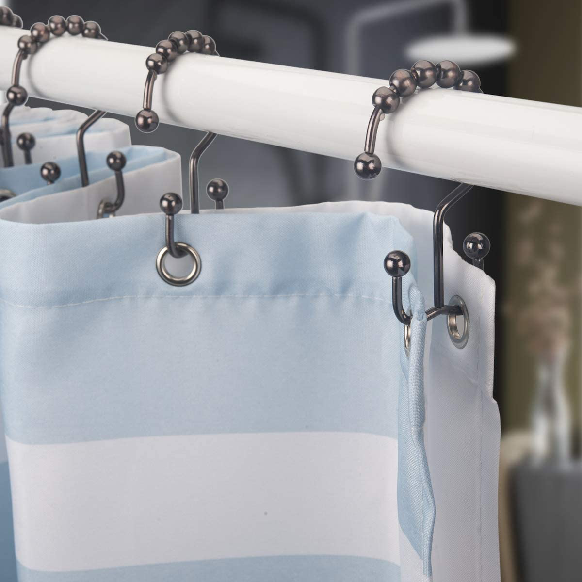 Titanker Shower Curtain Hooks Rings, Rust-Resistant Metal Double Glide Shower Hooks for Bathroom Shower Rods Curtains, Set of 12 Hooks