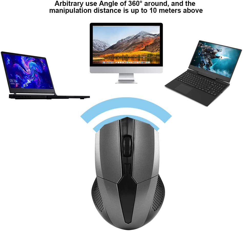 Wireless Optical Mouse for PC Computer Laptop,800-1600 DPI 6 Key Gaming Mouse with USB Receiver,Support Indows2000/Xp/Vista/Linux/7/ and MAC Operating System(Gray)