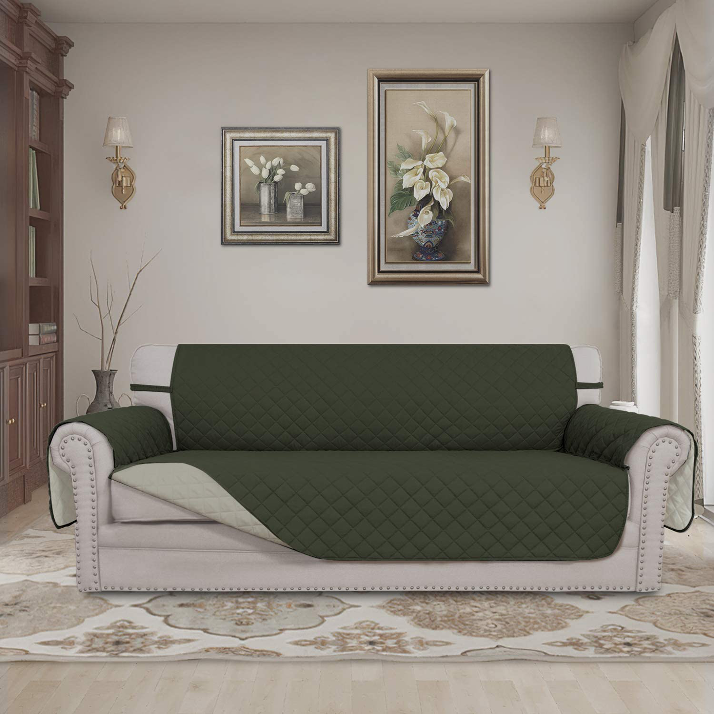 Easy-Going Sofa Slipcover Reversible Sofa Cover Water Resistant Couch Cover Furniture Protector with Elastic Straps for Pets Kids Children Dog Cat(Oversized Sofa, Camel/Ivory)