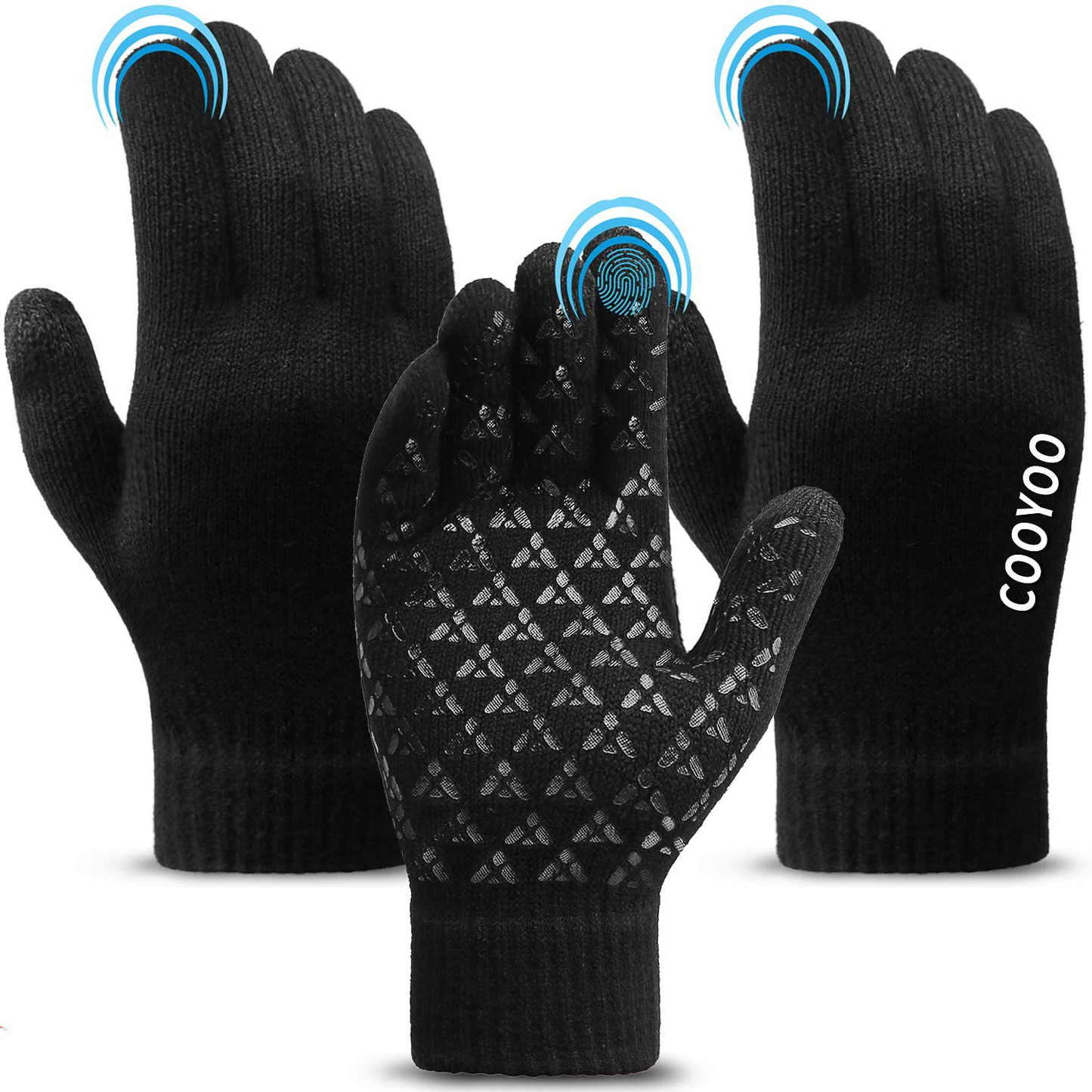 COOYOO Winter Gloves for Women and Men 1/2/3 Pairs,Upgraded Touch Screen Gloves,Anti-Slip Silicone Gel - Elastic Cuff - Thermal Soft Wool Lining - 3 Size Choice