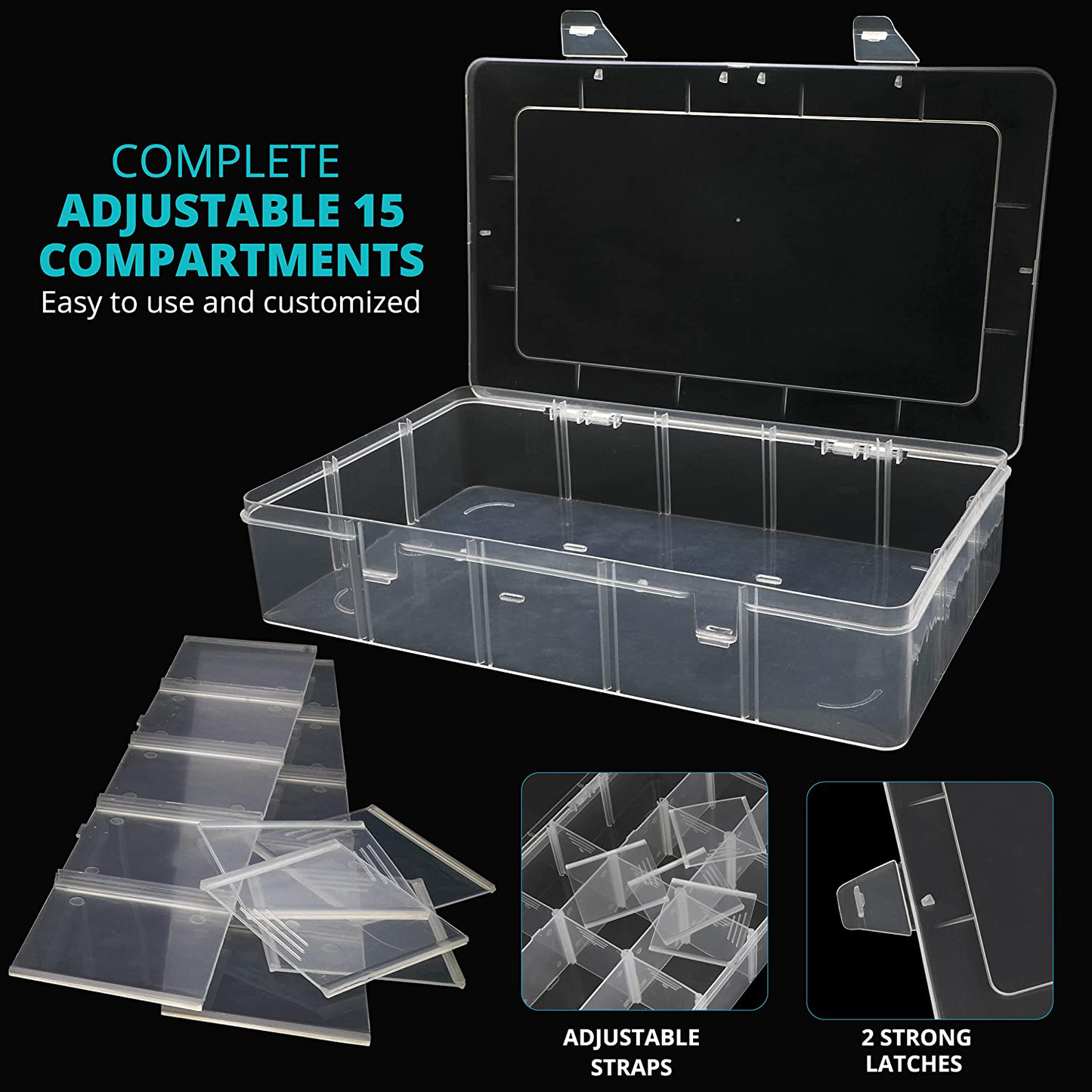 pantryX Plastic Organizer Box with dividers for Bead Organizer, Fishing Tackles, Jewelry, Craft Organizers and Storage with Adjustable dividers