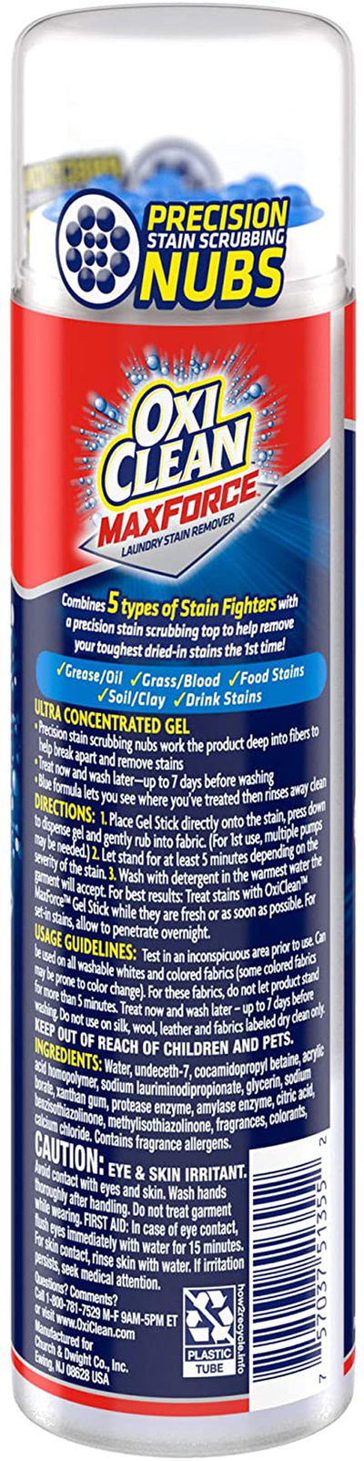 OxiClean Max Force Gel Stain Remover Stick, 6.2 Oz, Pack of 2