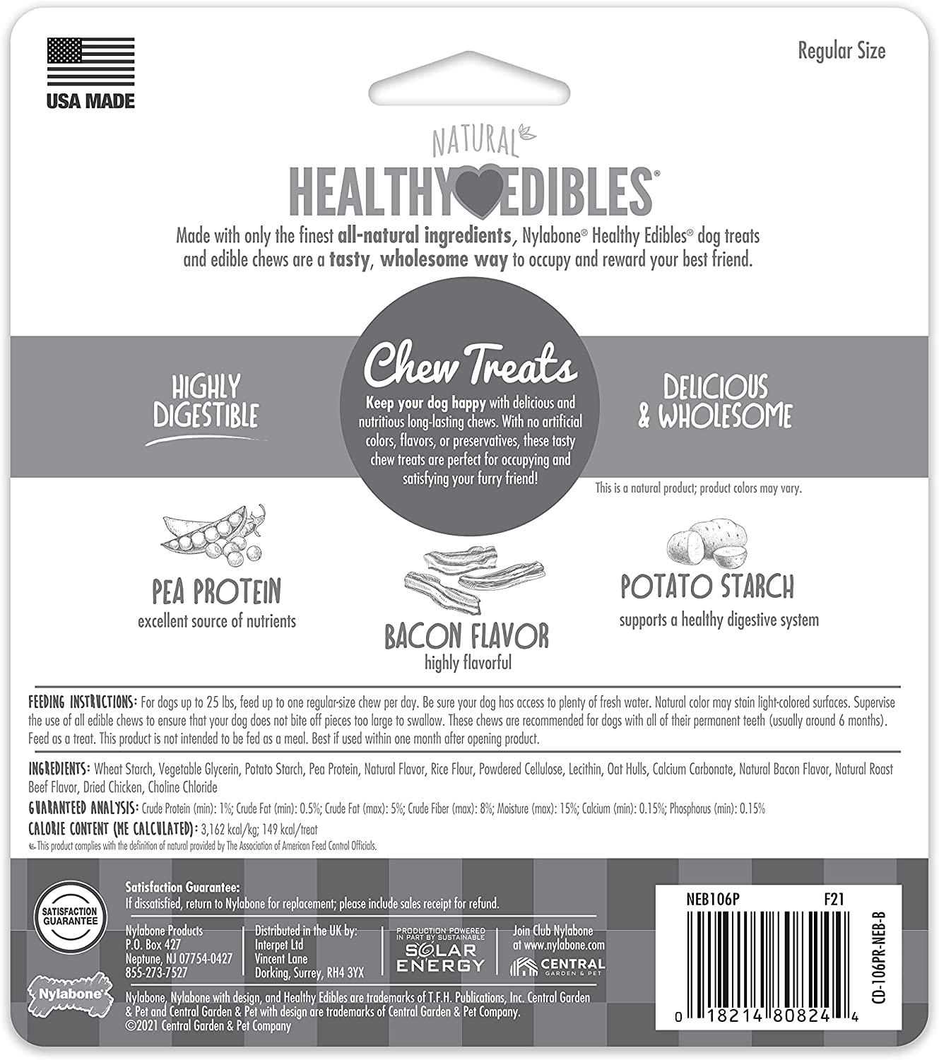Nylabone Healthy Edibles All-Natural Long Lasting Bacon Flavor Chew Treats 3 Count Bacon Small/Regular