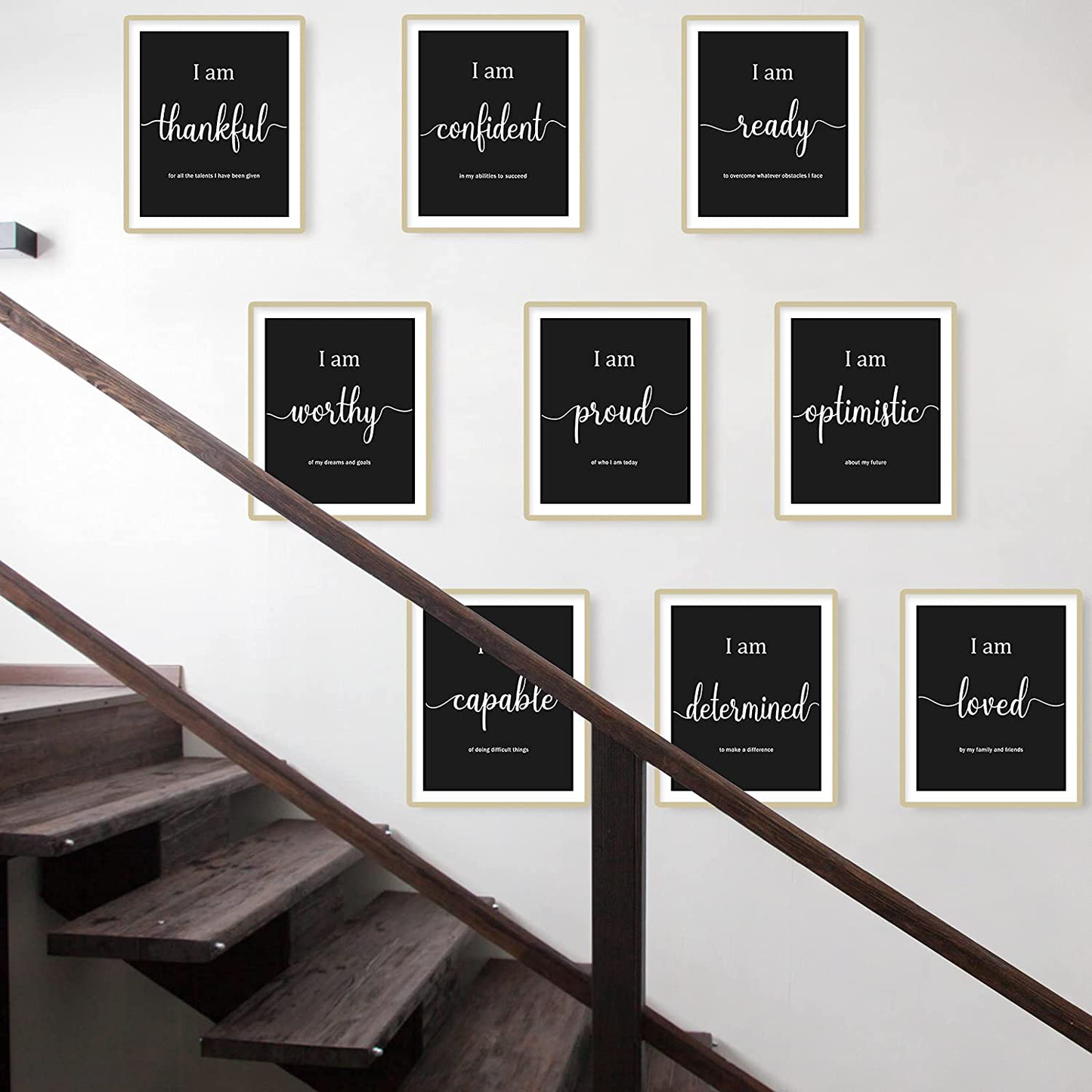 9 Pieces Inspirational Motivational Wall Art Office Bedroom Wall Art, Daily Positive Affirmations for Men Women Kids Inspirational Posters Inspirational Positive Quotes Sayings Wall Decor (White)