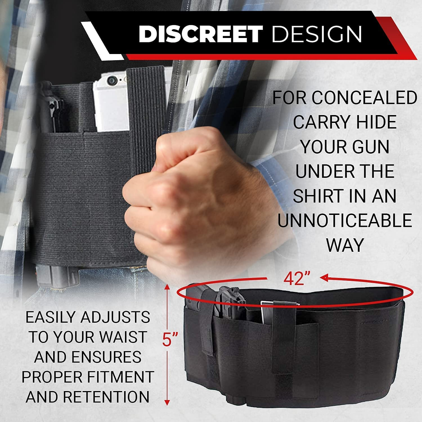 Tactical Belly Band Holster for Concealed Carry Pistol Hand Gun Holder, Hide Handgun under Shirt Elastic Waist Belt Holsters for Men and Women