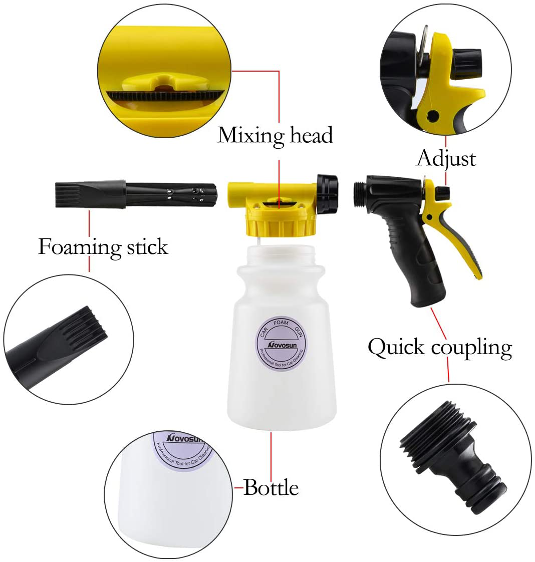 Foam Gun Car Wash Foam Sprayer Soap Foam Blaster, Adjustable Ratio Dial Foam Cannon for Cleaning with Quick Connector to Any Garden Hose (with Wash Mitt & Towel)