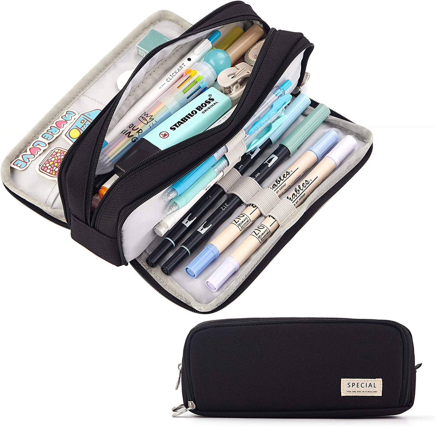 CICIMELON Large Capacity Pencil Case 3 Compartment Pouch Pen Bag for School Teen Girl Boy Men Women