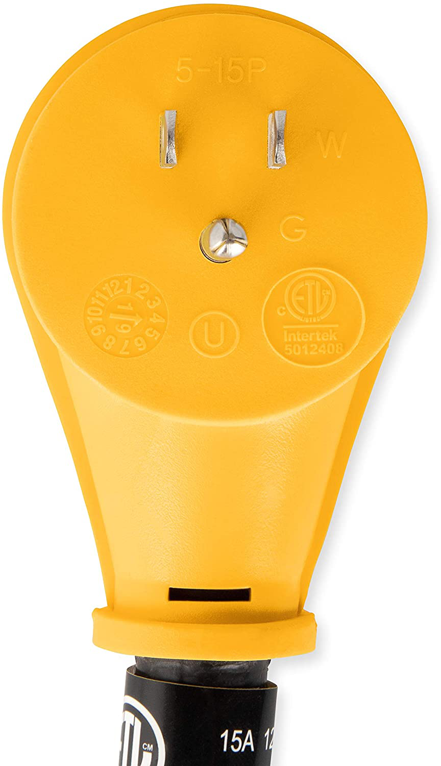 Camco (55165) Heavy Duty RV Dogbone Electrical Adapter with Innovative 180 Degree Bend Design and Easy PowerGrip Handle