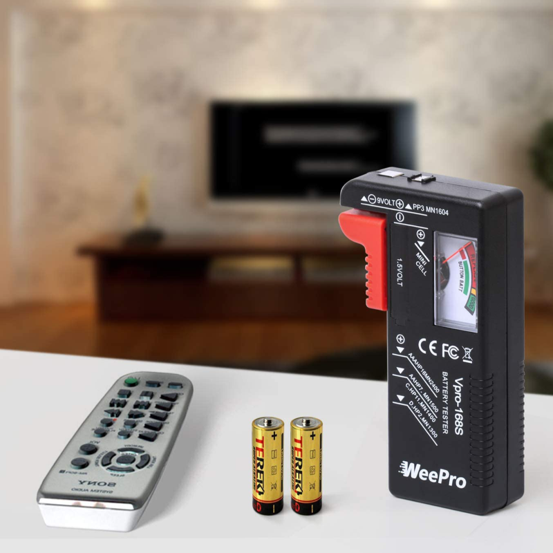 Battery Tester Checker by WeePro - Universal Battery Tester Monitor for AA AAA C D 9V 1.5V Button Cell Batteries - Household Battery Life Level Testers Power Meter