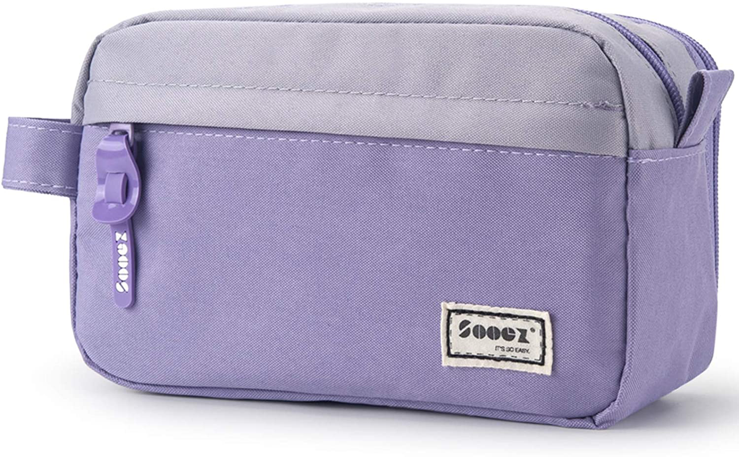 Sooez High Capacity Pen Case Black, Durable Pencil Bag Stationery Pouch Zipper, Portable Journaling Supplies with Easy Grip Handle & Loop