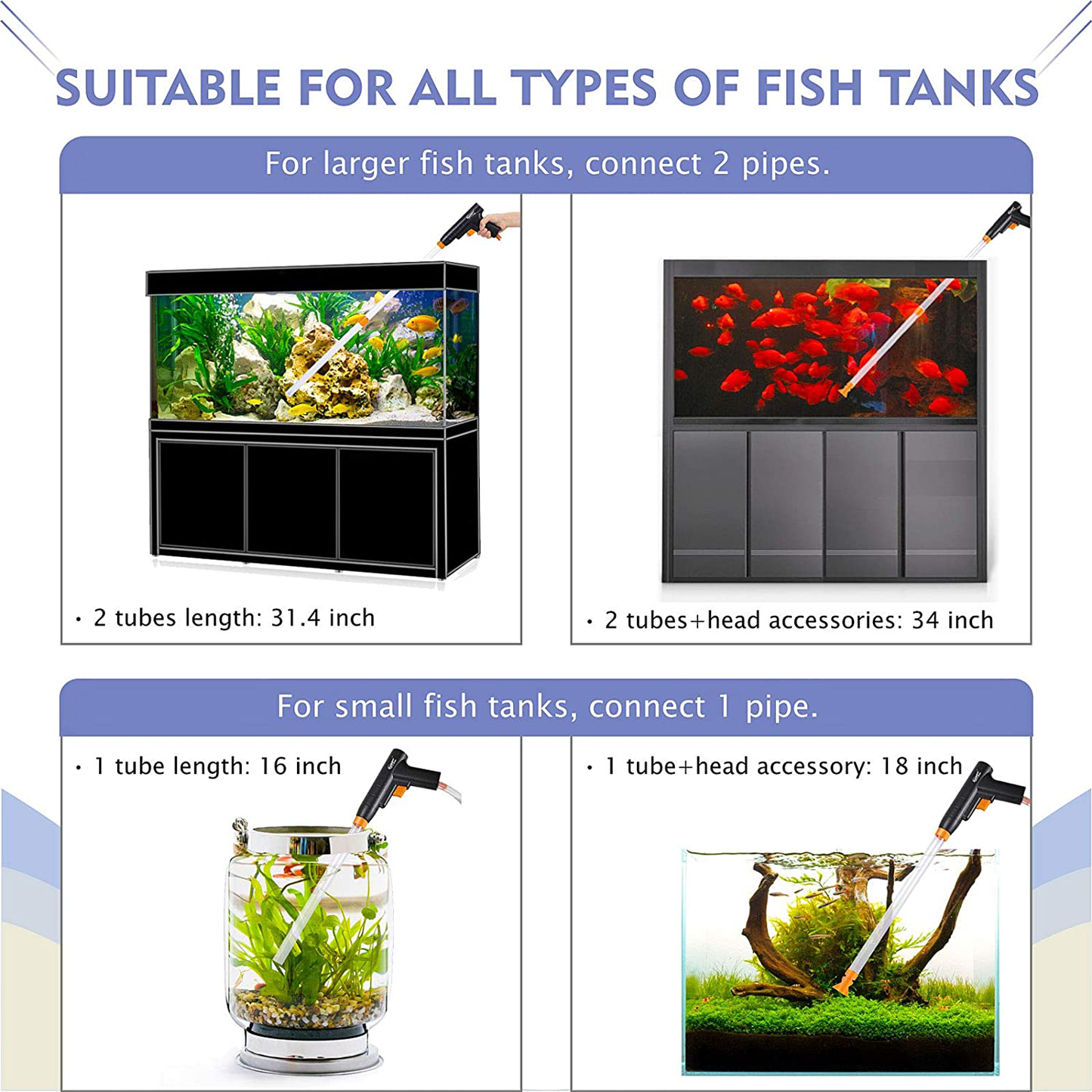 hygger Aquarium Gravel Cleaner, New Quick Water Changer with Air-Pressing Button Fish Tank Sand Cleaner Kit Aquarium Siphon Vacuum Cleaner with Water Hose Controller Clamp
