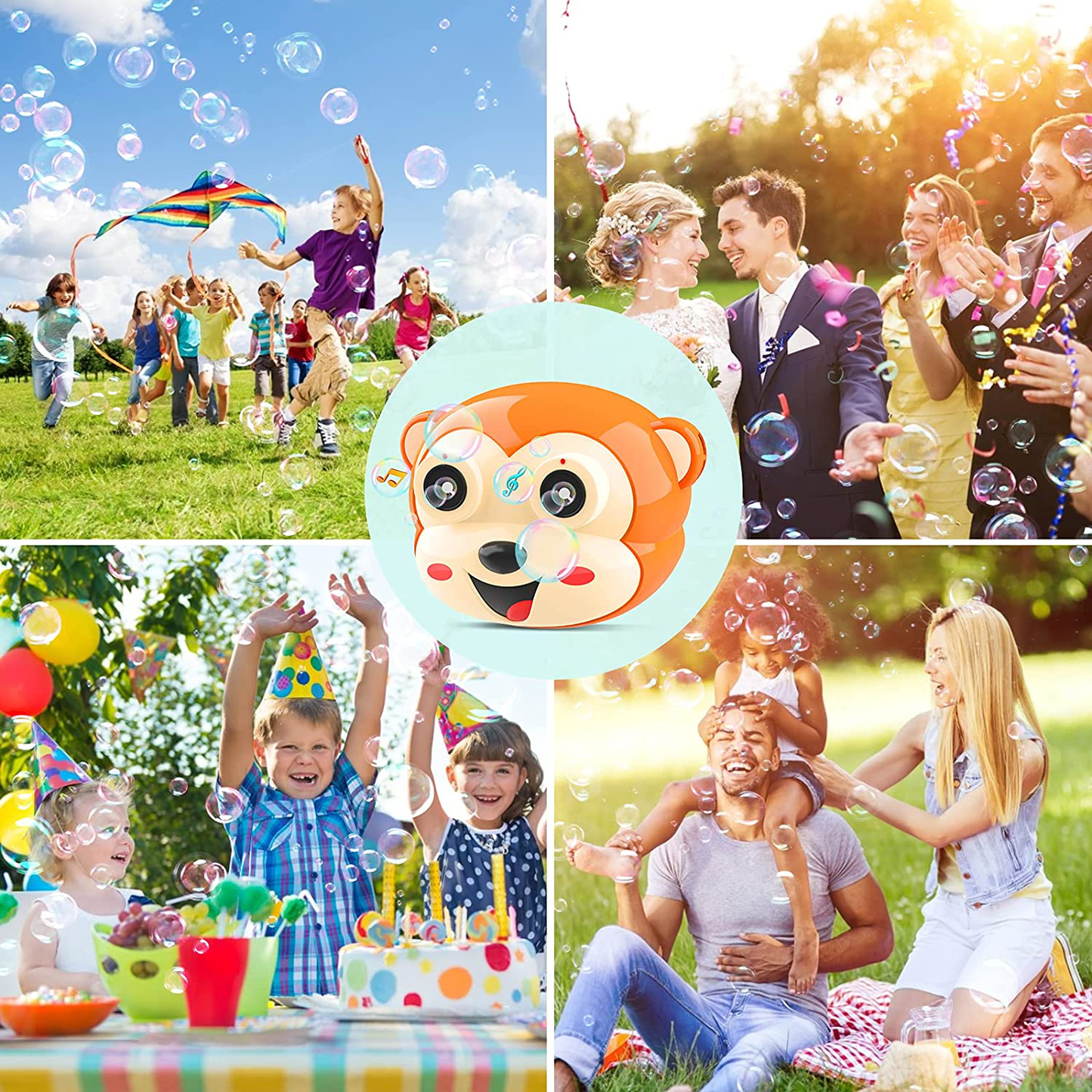 Kimiangel Rechargeable Bubble Machine for Kids, Monkey Automatic Bubble Camera Blower Toy with Light and Music for Parties, Weddings, Outdoor, 800+ Bubbles Per Minute Bubble Maker with Bubble Solution